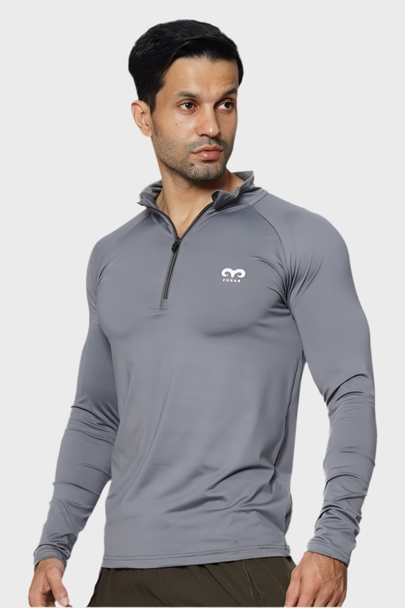 EGNAR CORE QUATER ZIP SHIRT- GREY