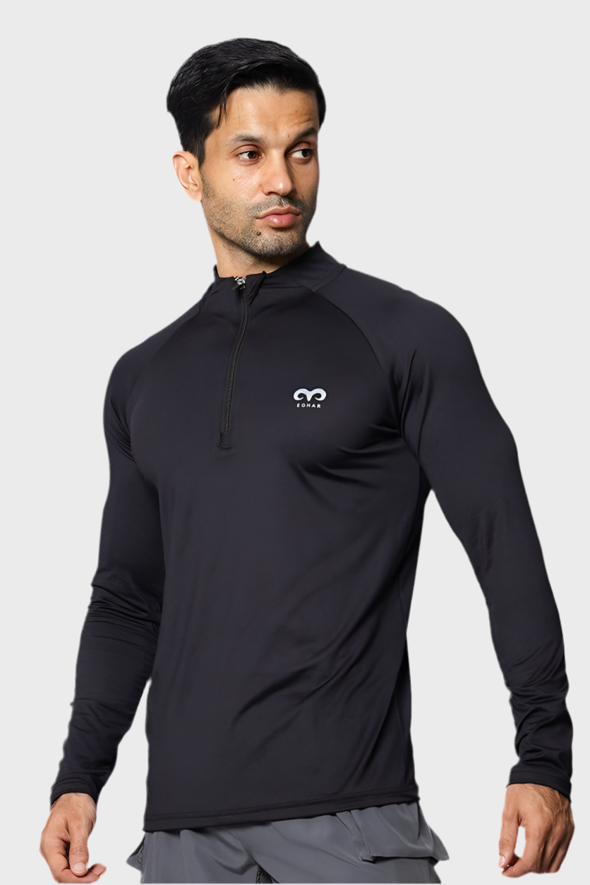 EGNAR CORE QUATER ZIP SHIRT- BLACK
