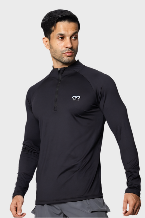 EGNAR CORE QUATER ZIP SHIRT- BLACK
