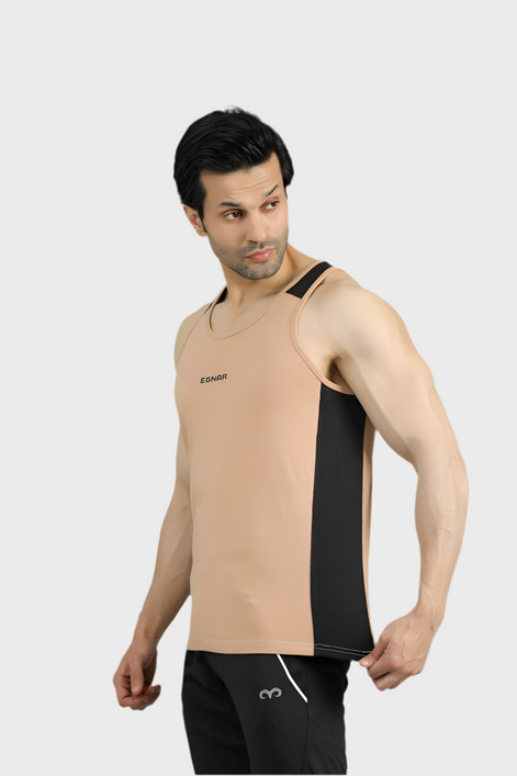 EGNAR ECLIPSE CUT TANK TOP - TAN