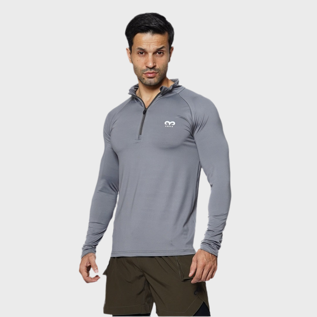 EGNAR CORE QUATER ZIP SHIRT- GREY