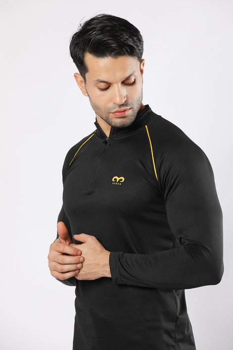Egnar Men's Gym T-Shirt - Full Sleeves Black Yellow
